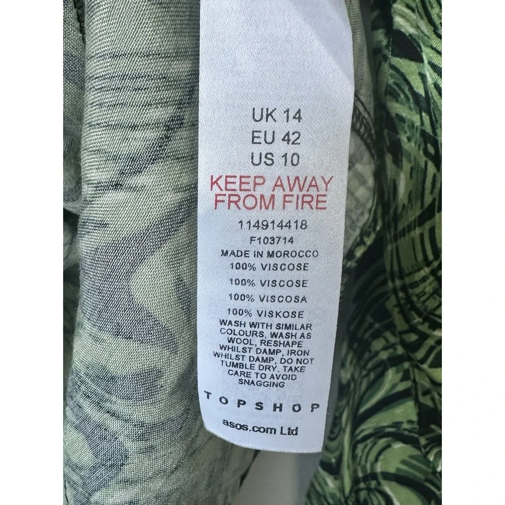 Topshop Women's Green Swirl‎ Satin Button Down Top Size 10
